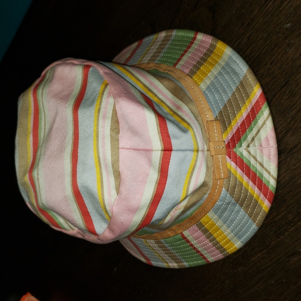 New Coach Stripe Leather Bow Trim Bucket Hat P/Small - Picture 1 of 13